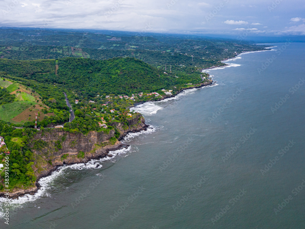 Aerial view of sea waves and fantastic Rocky coast, El Salvador