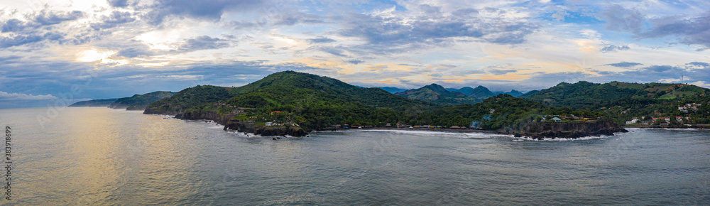 Aerial view of sea waves and fantastic Rocky coast, El Salvador