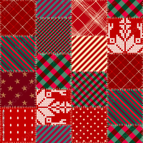 Seamless background pattern. Christmas Patchwork pattern. Vector image