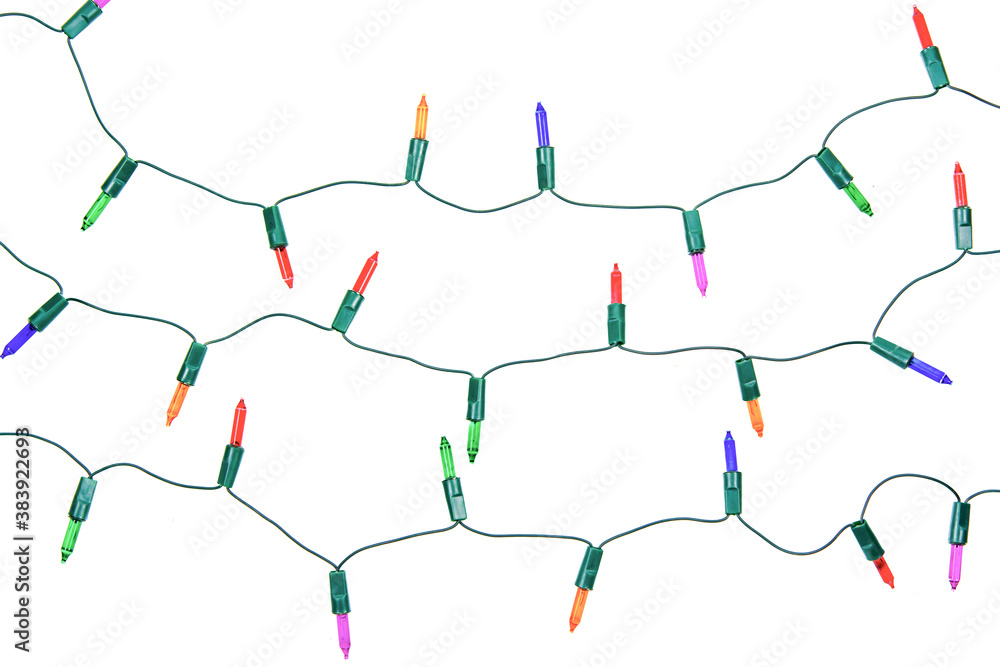 Naklejka premium Christmas lights string isolated on white background with clipping path..