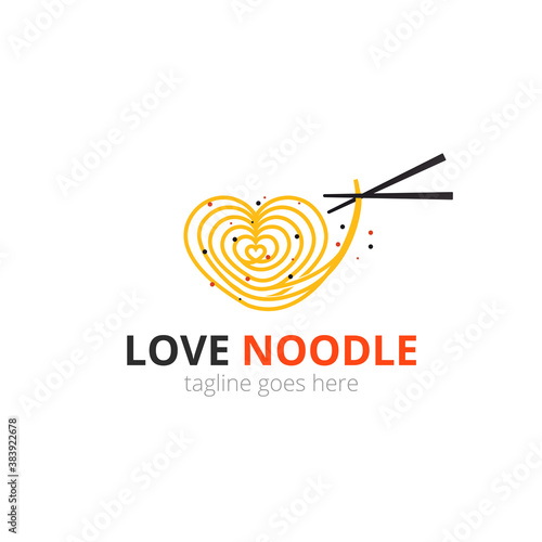 Love noodle logo concept. spaghetti with chopsticks. Japanese template vector