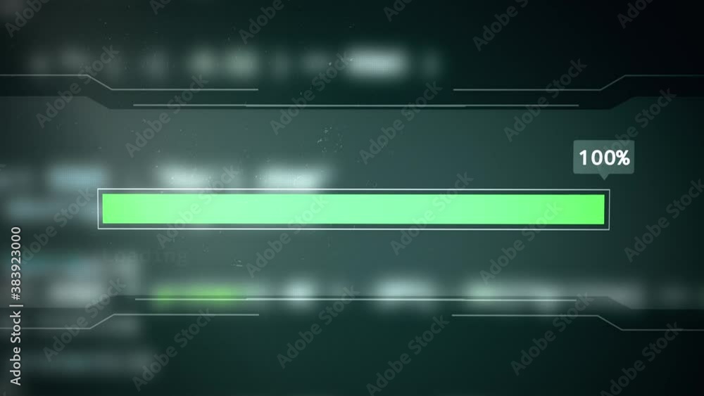 Downloading progress bar. Percent indicator. Source code on background. Blinking Loading sign changes to complete status. Dust, pixel noise, vignette effect. Display artifacts. From 0 to 100% transfer Downloading progress bar. Percent indicator. Source code on background. Blinking Loading sign changes to complete status. Dust, pixel noise, vignette effect. Display artifacts. From 0 to 100% transfer