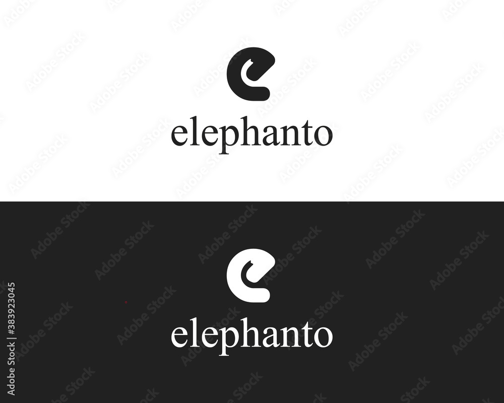 e + elephant trunk modern and minimal logo e + elephant trunk modern and minimal logo