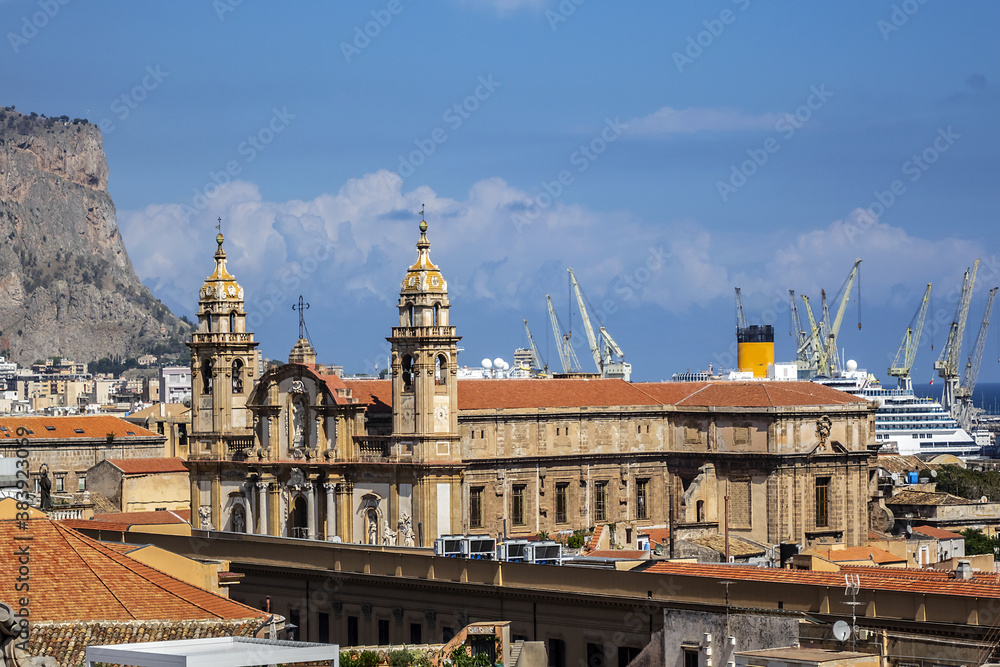 Palermo panoramic view from roof of Santa Caterina church (Chiesa di Santa Caterina). Palermo, Sicily, Italy.