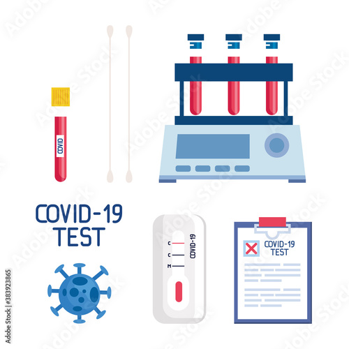 covid 19 virus test tubes and medical document design of ncov cov and coronavirus theme Vector illustration