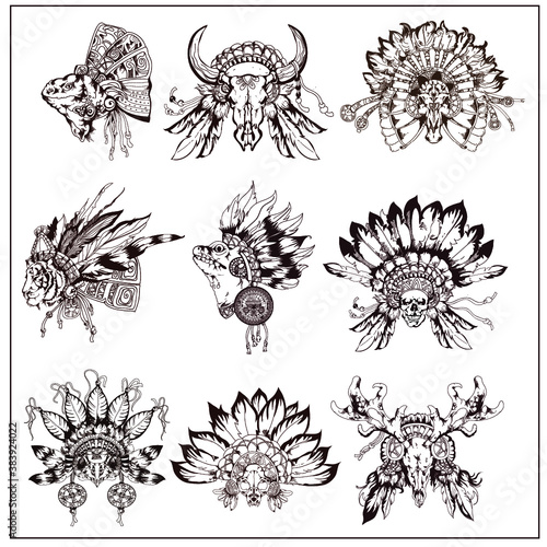 Set of Nothern America Indian totems elements