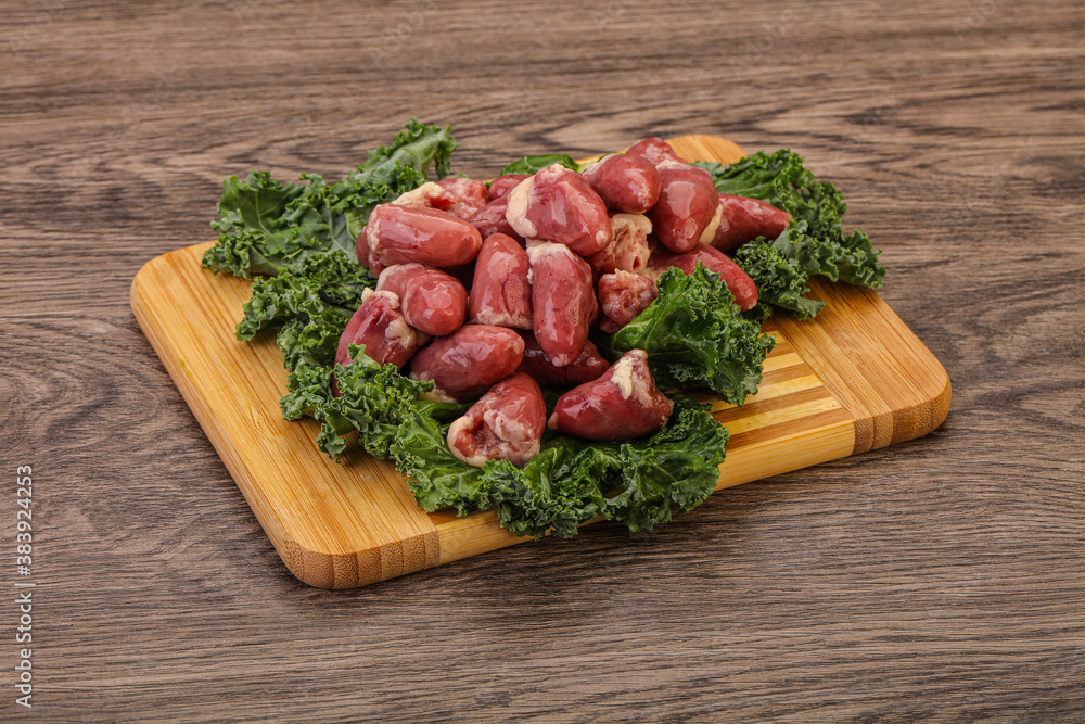 Raw chicken hearts for cooking