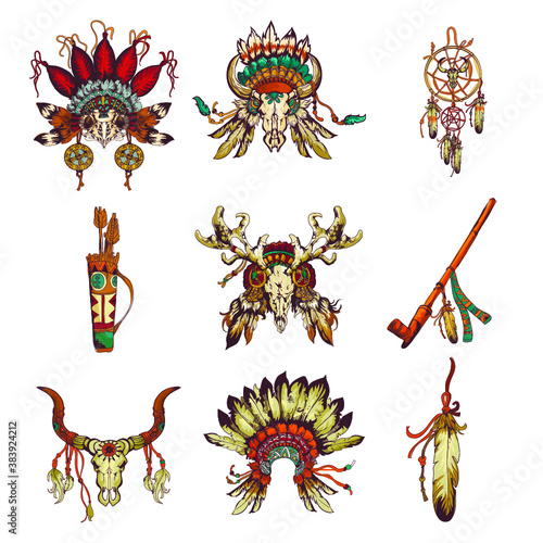 Set of Nothern America Indian elements