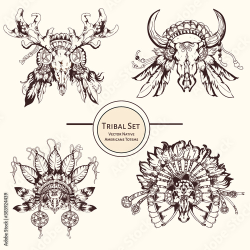 Set of Tribal indian totems elements