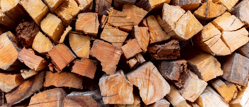 Firewood. Stacked Logs. Preparation of firewood for the winter (Panorama) Firewood. Stacked Logs. Preparation of firewood for the winter (Panorama)