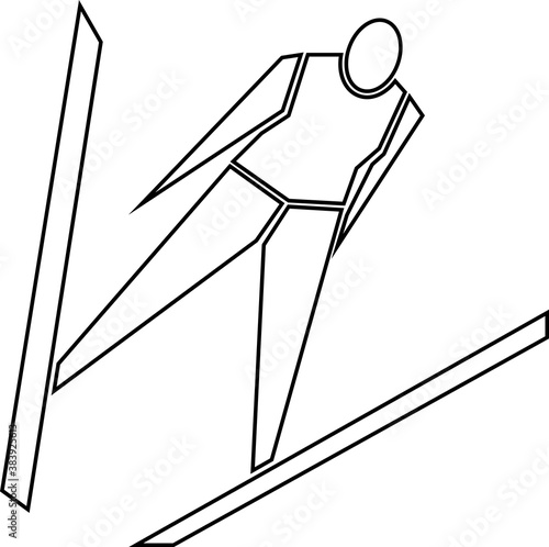 Contour of a skier is jumping from a springboard. Sportsman isolated on white background. Vector illustration.