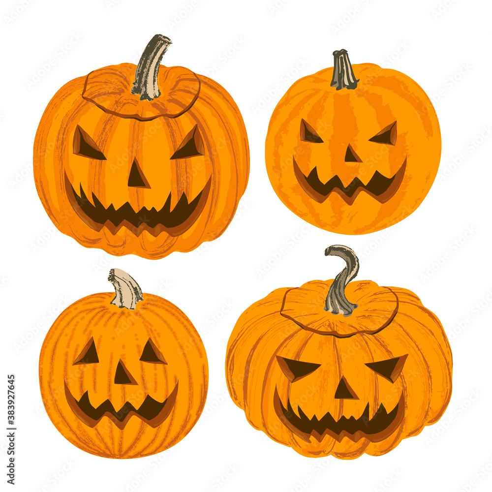 A set of four Halloween pumpkins. Brush texture A set of four Halloween pumpkins. Brush texture