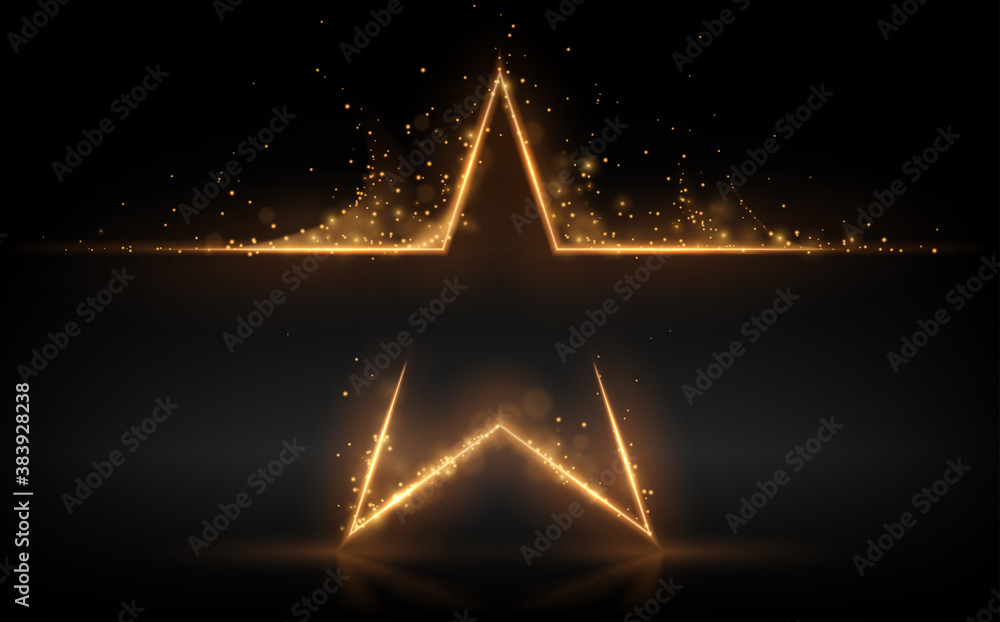 Gold star with glowing sparks effect - obrazy, fototapety, plakaty 