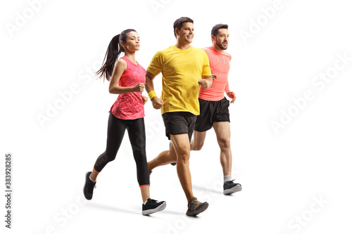 Full length shot of young people in sportswear running