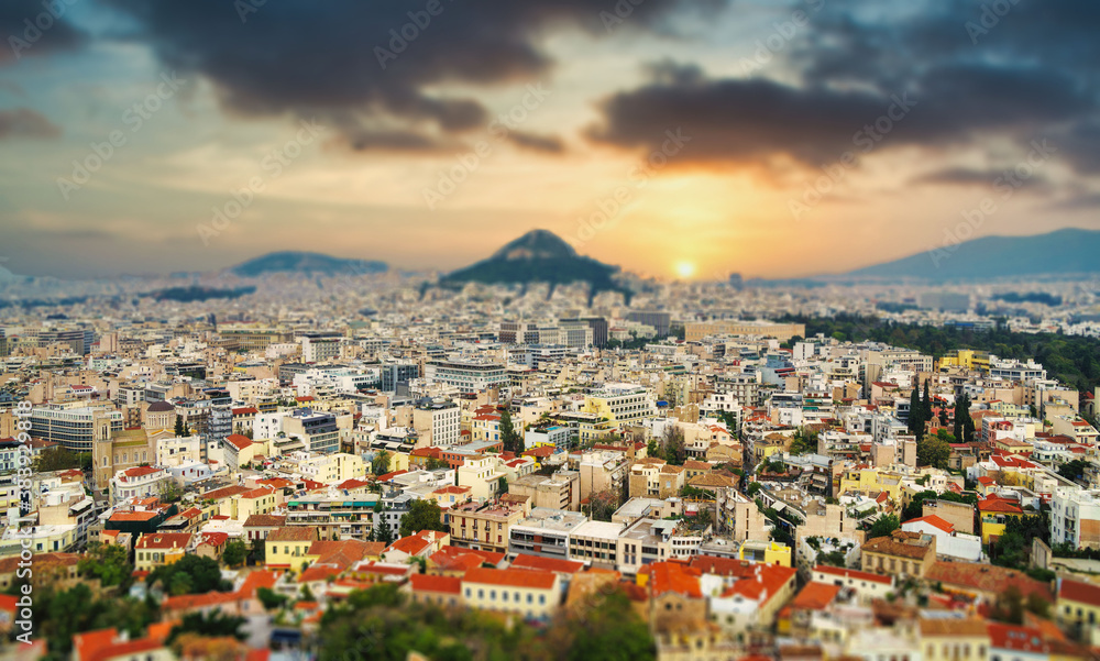 Panoramic view on rooftops and houses in Athens, Greece.