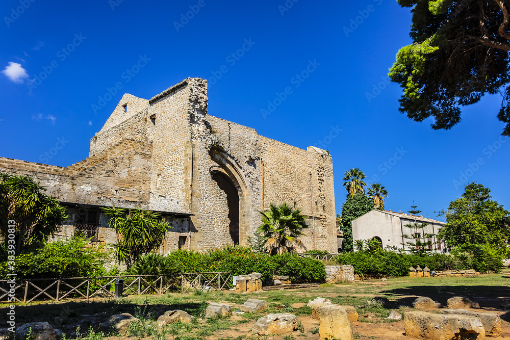 One of the oldest parts of Palermo - Unfinished Church Santa Maria dello Spasimo (1509). Santa Maria dello Spasimo located in the Kalsa district of Palermo on via dello Spasimo. Sicily, Italy.