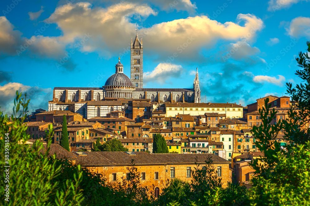 Fototapeta premium Siena, Duomo cathedral skyline at sunset. Tuscany, Italy.