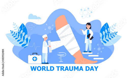 World trauma day concept vector. Event is celebrated in 17 October. They make x ray scan. Traumatology illustration for landing page.