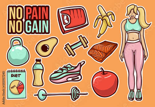 Colorful Hand drawn Diet Stickers Collection