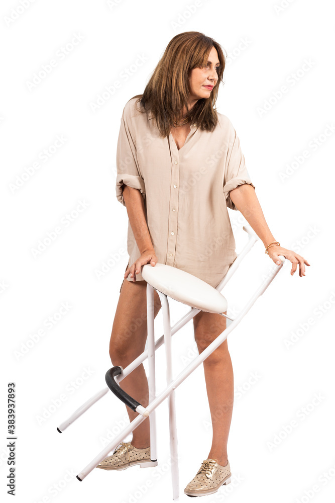 beautiful blonde woman alone with shirt on white background beautiful blonde woman alone with shirt on white background