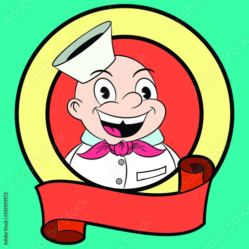 Illustration vector cartoon chef in style retro vintage and ribbon