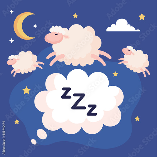 Obraz na plátně insomnia bubble with sheeps design, sleep and night theme Vector illustration