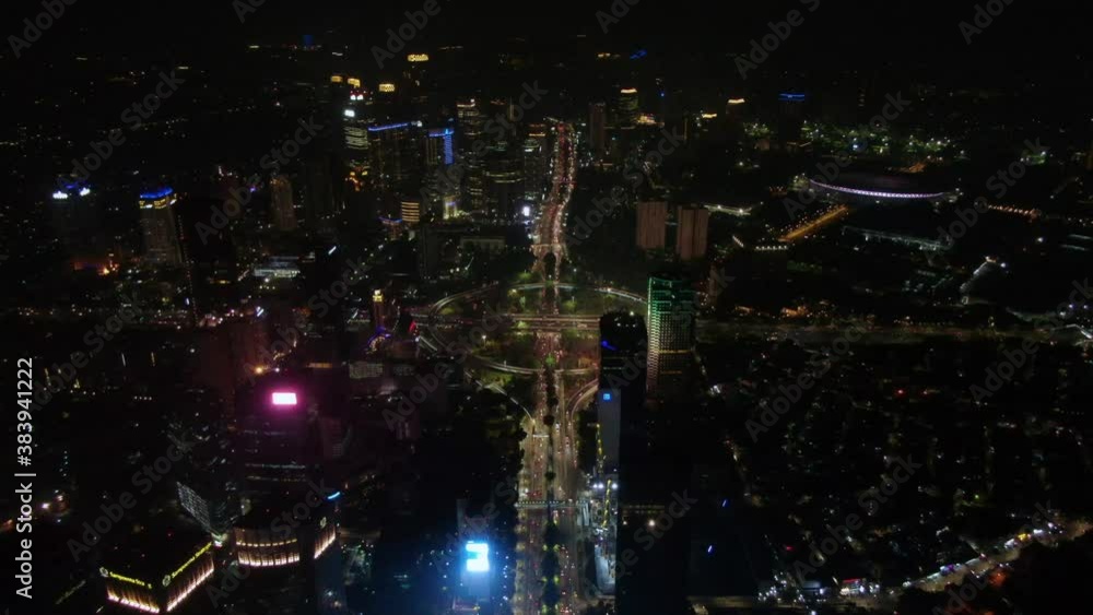 Epic drone shot of skycrapers and urban nightscape Jakarta, Indonesia Epic drone shot of skycrapers and urban nightscape Jakarta, Indonesia