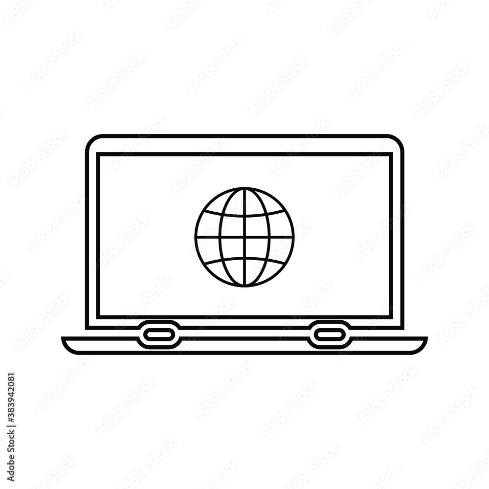 Globe on screen of laptop icon flat style in trendy design isolated Globe on screen of laptop icon flat style in trendy design isolated