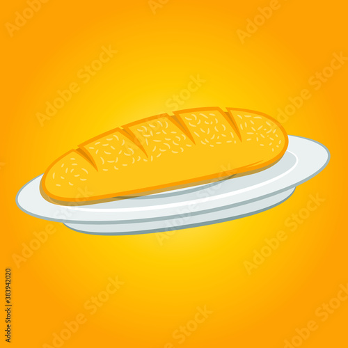 ilustracion vector cake de reposteria y plato en estilo de moda con fondo degradado
