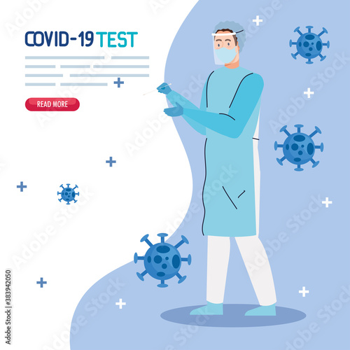 covid 19 virus test doctor with mask uniform design of ncov cov and coronavirus theme Vector illustration