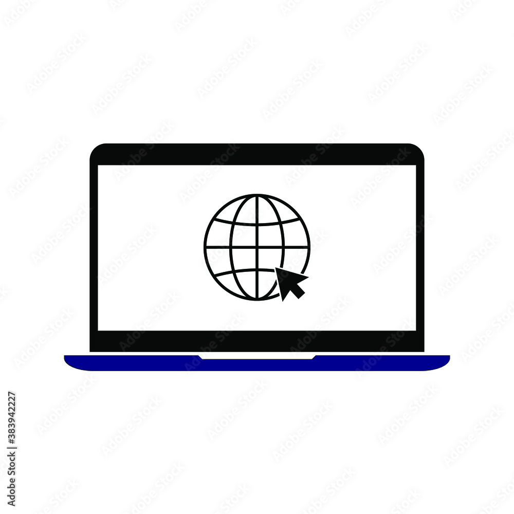 Globe on screen of laptop icon flat style in trendy design isolated Globe on screen of laptop icon flat style in trendy design isolated