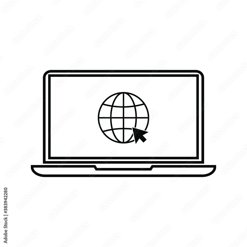 Globe on screen of laptop icon flat style in trendy design isolated Globe on screen of laptop icon flat style in trendy design isolated