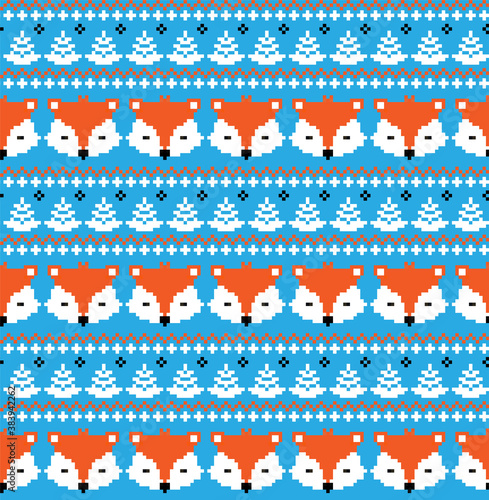 New Year's Christmas pattern pixel with foxes vector illustration