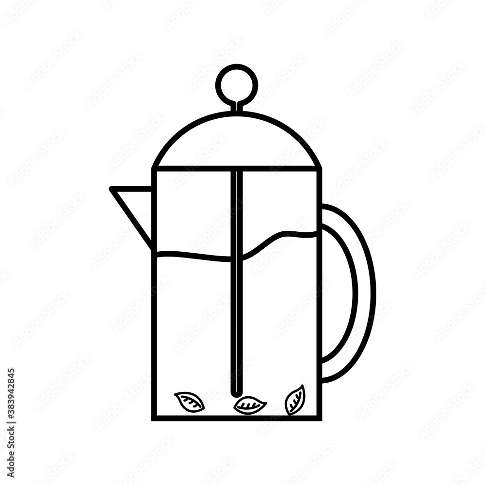 Fototapeta premium tea pot with leaves line style icon vector design