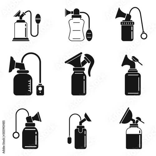 Breast pump mother icons set. Simple set of breast pump mother vector icons for web design on white background