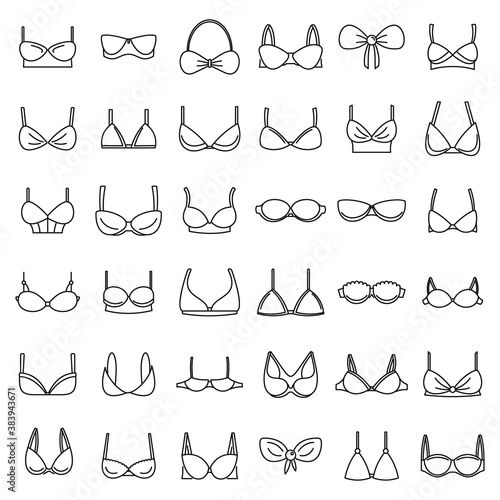 Modern bra icons set. Outline set of modern bra vector icons for web design isolated on white background