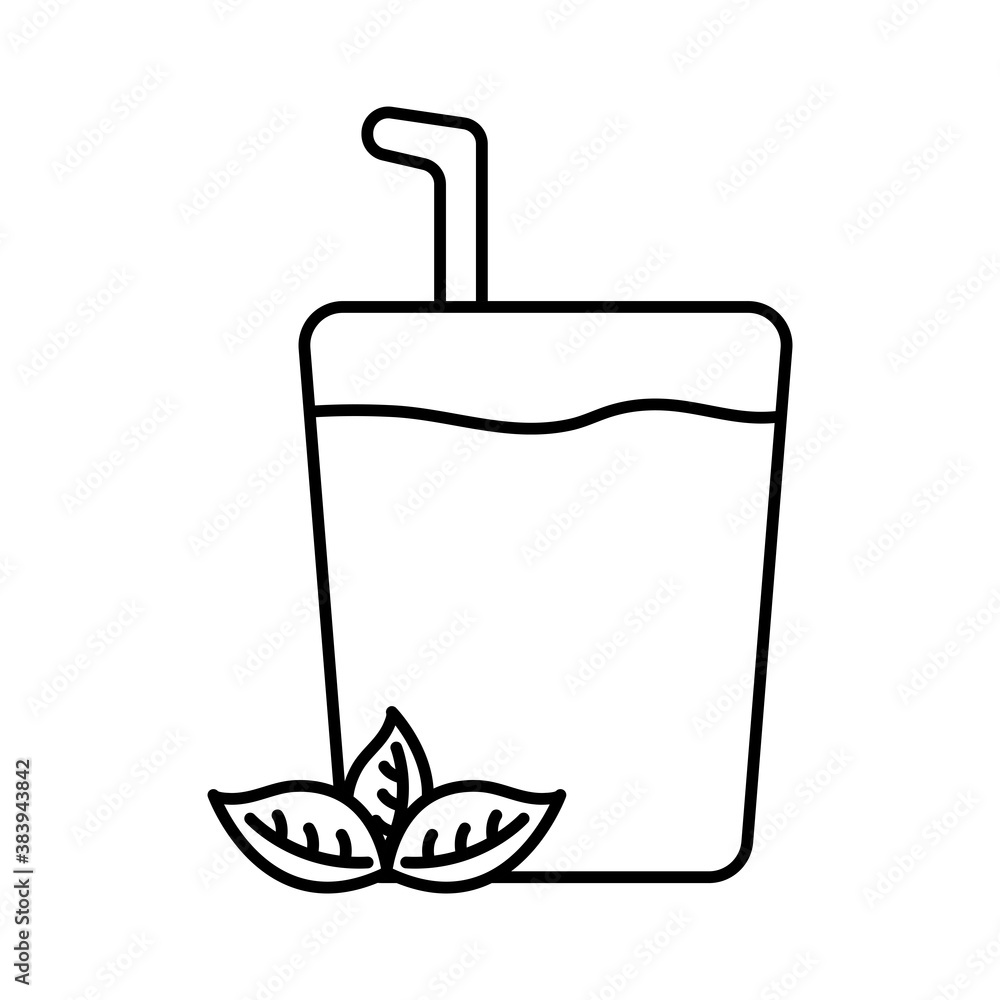 iced tea glass with leaves line style icon vector design iced tea glass with leaves line style icon vector design