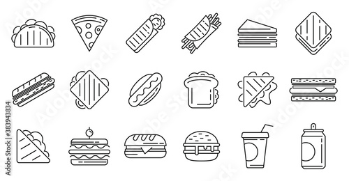 Sandwich bar icons set. Outline set of sandwich bar vector icons for web design isolated on white background