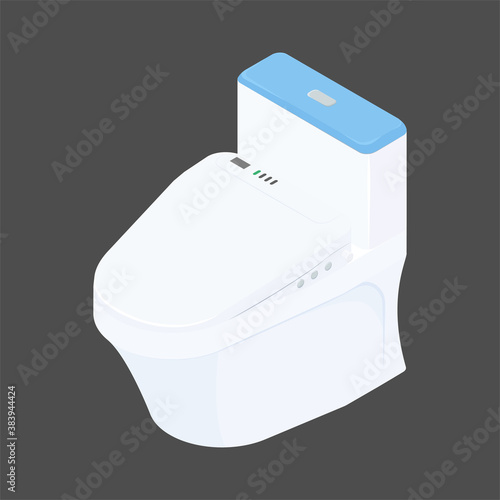  Isometric toilet bowl icon. Vector illustration household loo.  Modern  white and blue color  bathroom toilet isolated on gray background