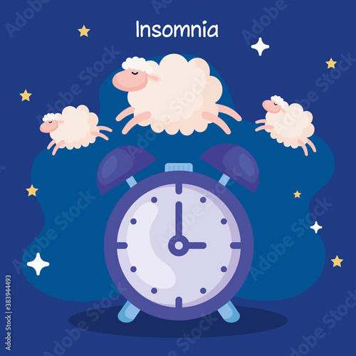 insomnia clock with sheeps design, sleep and night theme Vector illustration