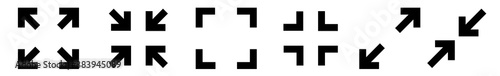 Full Screen Icon Black | Big Small Size Illustration | Video Expand Reduce Button Symbol | Minimize Maximize Frame Logo | Fullscreen Sign | Isolated | Variations