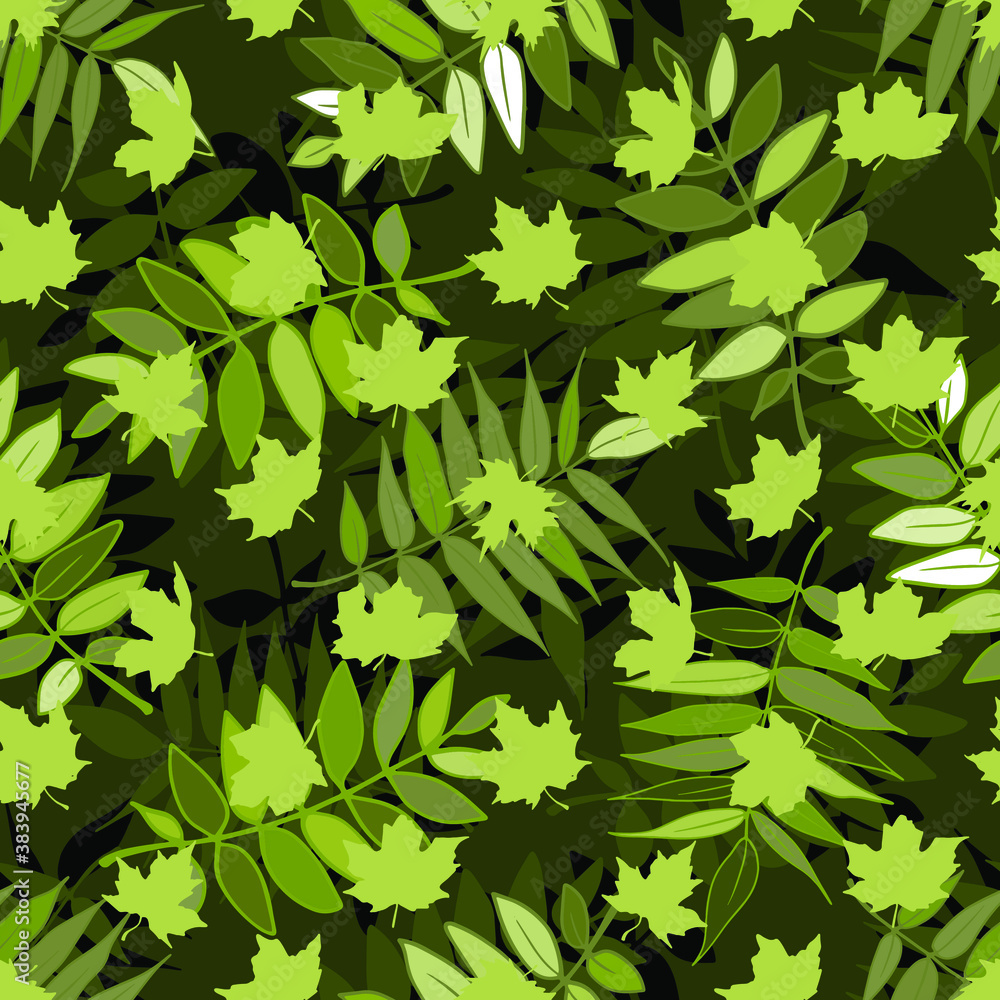 Obraz premium Leaves of different trees. Seamless vector pattern. Botanical background.