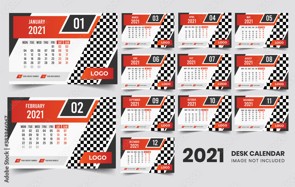 Desk calendar design 2021 template Set of 12 Months, Week starts Monday, Stationery design, calendar planner Desk calendar design 2021 template Set of 12 Months, Week starts Monday, Stationery design, calendar planner
