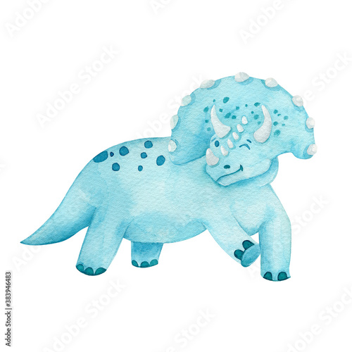 Blue dinosaur clip-art isolated on white background. Dino winking isolated on white background.