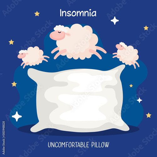 Fotografie, Obraz insomnia uncomfortable pillow with sheeps design, sleep and night theme Vector i