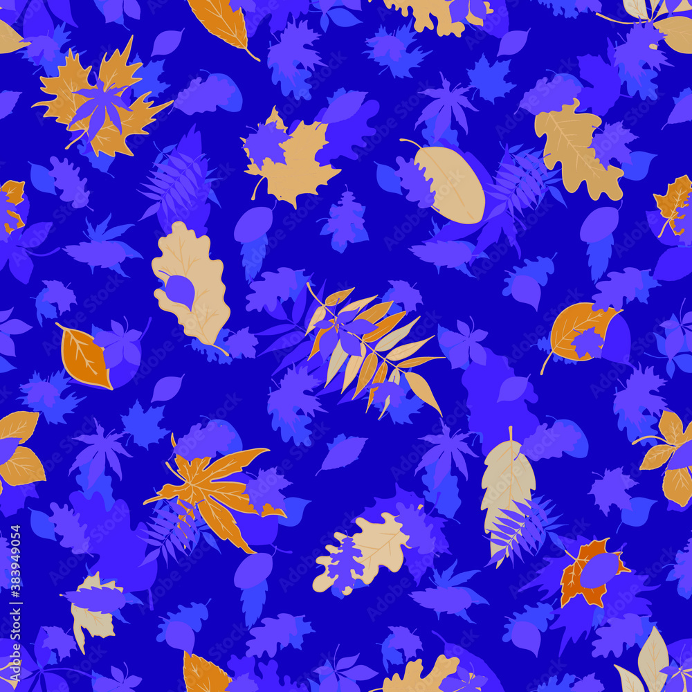 Fototapeta premium Different leaves. Seamless botanical pattern pattern. Vegetable background. 