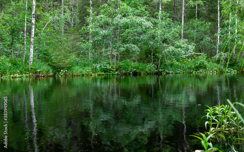 Pond in Ruskeala waterfalls  Karelia  Russia