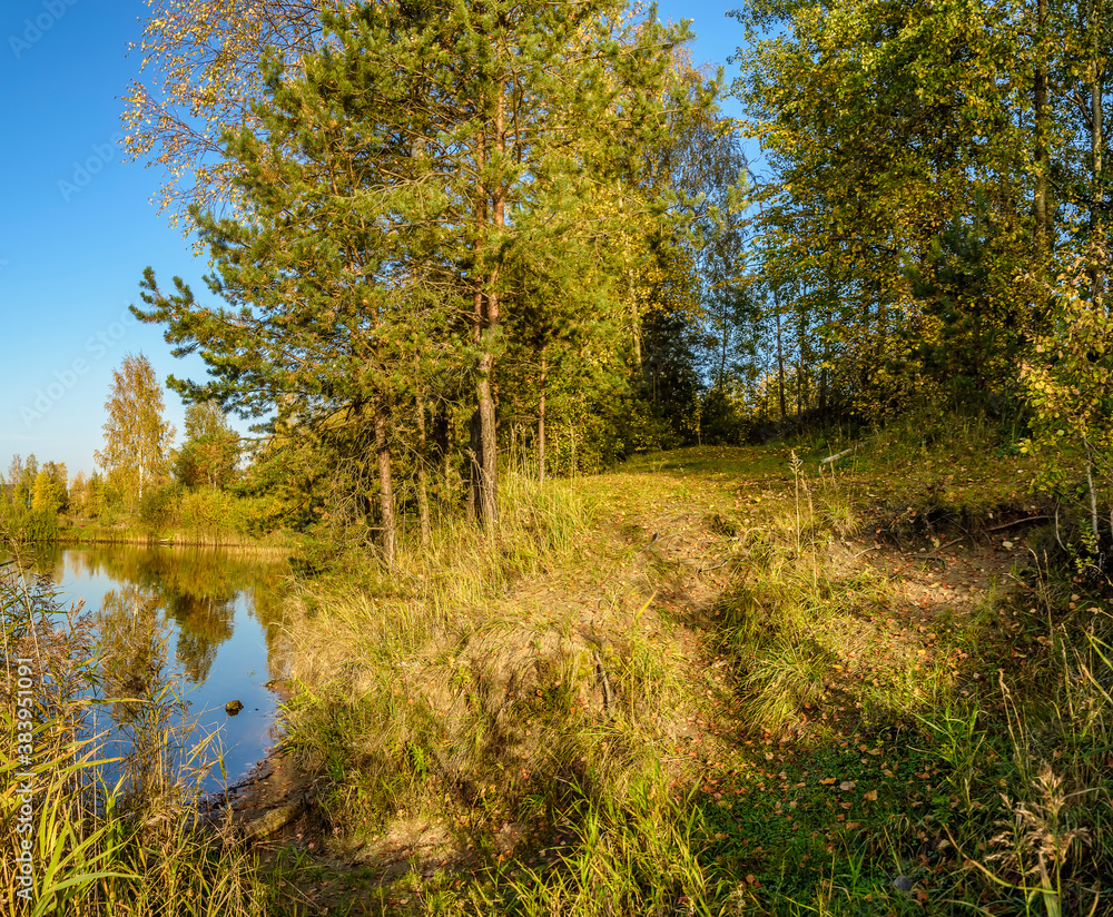 Beautiful autumn evening on the bank of the quarry. Beautiful autumn evening on the bank of the quarry.