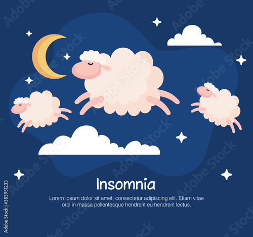 Canvas Print insomnia sheeps and clouds design, sleep and night theme Vector illustration
