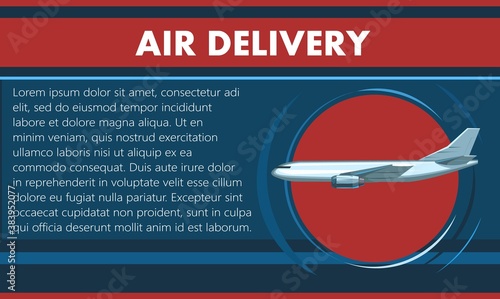 Fast air delivery by mail. Express service. Vector illustration. Banner, poster. Flat style. No gradient. Art